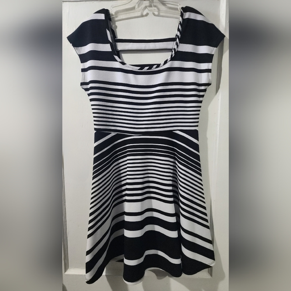 Rebel Sugar Black & White Striped Skater Dress | size L ​
